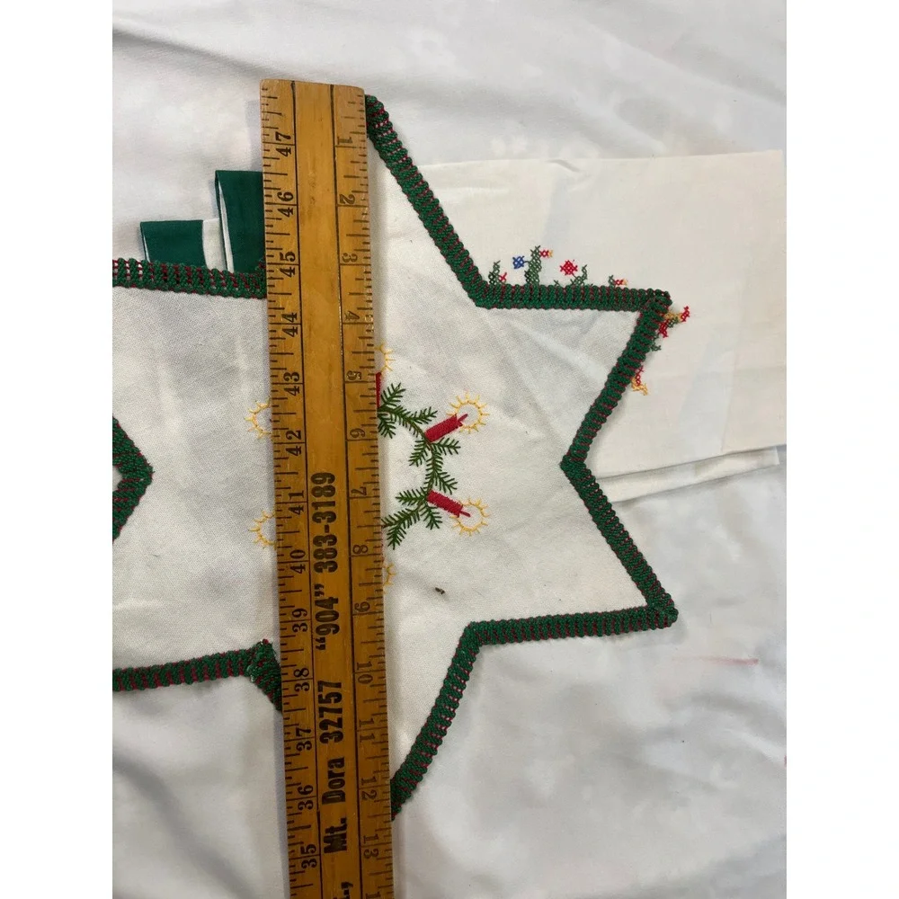 Vintage Cross stitched set of Two Tea towels and one‎ Star Doily Handmade